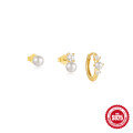 wholesale S925 Sterling Silver Classic Pearl Petal Zirconia Versatile Set of Hoop Earrings-0-9