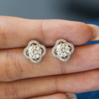 S925 Silver Moissanite Lucky Four-Leaf Clover Earrings-50 points (D color moissanite)