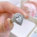 wholesale S925 Sterling Silver with Simulated High Carbon Diamond New Luxury Halo Pear-Shaped 7*10mm Teardrop Ring for Women-0-3