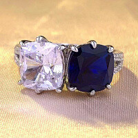 wholesale S925 Silver New High-Carbon Diamond Blue and White Double Diamond Luxury Full Diamond Ring 8*8mm Fashion Versatile-R578 Blue and White Ring Size 9