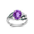 wholesale S925 Sterling Silver Adjustable Thorn Bud Design Ring with Natural Amethyst Gemstone-0-4