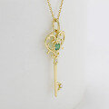 wholesale 18k Gold Art Li Jewelry Manufacturer Wholesale Small Minimalist Luxury Style Heart Key Emerald Full-Cut Diamond Necklace-0-3