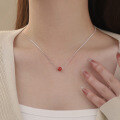 wholesale Metal Material: Sterling Silver Maker S999 Pure Silver Box Chain Red Bead Necklace for Women, New Style Versatile Red Zodiac Year Collarbone Chain, Light Luxury Niche-0-3