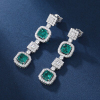 wholesale 925 Sterling Silver Plated with Real Gold, High-Quality Lab-Created Emerald Necklace and Earrings Set, Fine Craftsmanship-earrings