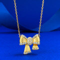 wholesale S925 silver gold-plated diamond-encrusted brushed bow pendant fashion luxury collarbone necklace-0-5