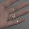 wholesale S925 Sterling Silver Small Fresh Star Moon Adjustable Matte Necklace for Women, Elegant Collarbone Chain D9083-0-0