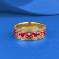 wholesale S925 silver jewelry new design Chinese red resin patterned ring with golden royal ambiance, neo-Chinese retro style-0-0
