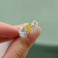 wholesale S925 Sterling Silver with Yellow Diamond and High Carbon Diamond, 7*9mm。-R1000 Yellow Diamond No. 7