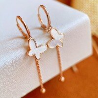 wholesale S925 Sterling Silver Overall Red Elk Personality Butterfly Tassel Earring Ear Clip Light Luxury French Retro Versatile Classic for Women-BE0128-Rose Gold 925 Silver
