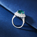 wholesale Sterling silver S925 high carbon diamond ring classic bezel set round lab-grown emerald ring for women,-0-3