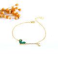 wholesale 925 Sterling Silver Inlaid with Heart-Shaped Malachite Simple and Versatile Silver Bracelet for Women, Small Wholesale, Bfirst Autumn New Collection-0-3