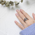 wholesale S925 Sterling Silver AR1481 Korean Style Index Finger Ring, Fashionable and Personalized Distressed Retro Cross Flower Couple's Adjustable Ring-0-3