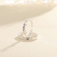 wholesale A pair of 999 sterling silver niche design-inspired cartoon cat and dog diary couple rings with engraved text, a Valentine's Day gift-Women's Kitten