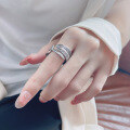 wholesale S925 Sterling Silver Vintage Heavy Wide Feather Adjustable Open Ring Punk Style Statement Ring-0-0
