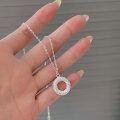 wholesale S925 Sterling Silver Geometric Textured Circle Necklace for Women, New Design Light Luxury Pendant Collarbone Chain-0-3