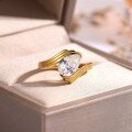 wholesale 925 Silver Gold Moissanite Ring with Waterdrop Main Stone and Wavy Curved Design, Popular Style for Women-0-1