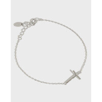 wholesale S925 Sterling Silver Korean Style Fashionable and Versatile Cross Pendant Thin Chain Bracelet for Women-Platinum 925 silver