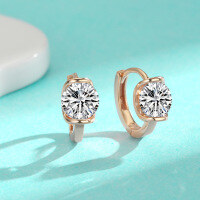 wholesale Metal S925 Sterling Silver Champagne Gold White Gold Bullhead Ear Clasp Simple Fashion Exquisite Hoop Earrings Hot Selling-1 carat + 1 carat (white zircon) champagne gold earrings