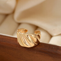 wholesale 925 Sterling Silver European and American Fashion Minimalist Line Ring for Women, Retro Textured Statement Ring, Trendy Hip Hop Ins Style Ring-xb511 copper plated gold color opening adjustable