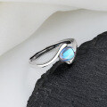 wholesale S925 Sterling Silver Light Luxury Moonstone Ring, Minimalist Fashion Versatile Niche Design Cold Tone Index Finger Ring for Women-0-1