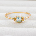 wholesale S925 Silver Plated 14k Gold Japanese Minimalist Square Natural Aquamarine Zircon Ring-0-3