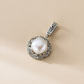 wholesale S925 Sterling Silver Artistic Retro-Style Exquisite Diamond-Inlaid Pearl Flower Pendant Y02134-0-2