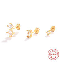 wholesale S925 Sterling Silver Asymmetric Trinity Stud Earrings Set, Amazon Bestseller, Light Luxury Creative Earrings-Gold-White Diamond