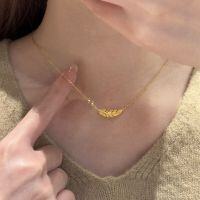 wholesale 925 Sterling Silver Plated with 18K Gold Matte Feather Necklace, Minimalist Retro Delicate Collarbone Chain Gift-Gold 925 silver