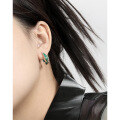 wholesale S925 Sterling Silver Original Niche Twist Loop U-Shaped Design High-End Elegant Green Resin Earrings with Ear Clips for Women-0-2