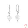 wholesale S925 Sterling Silver Baroque Irregular Pearl Diamond-Studded Hoop Ear Clasp Earrings, TikTok Style-0-6