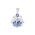 wholesale Metal S990 Silver Chinese National Style Single-sided Resin Hollow Lotus Blessing Bag-shaped Exquisite Carving DIY Pendant Accessory-0-4