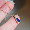 wholesale S925 sterling silver whole body natural blue lace agate teardrop pendant women's French design sense collarbone necklace-0-1