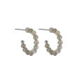 wholesale S925 Sterling Silver 3033 Korean Version Ins Niche Design Minimalist Versatile C-Shape Labradorite Aquamarine Textured Earrings for Women-0-4