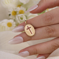 wholesale S925 Sterling Silver Red Deer Full Body Red Diamond Cross Pendant Necklace for Women, Vintage Design, Small Niche Circular Diamond-Encrusted Collarbone Chain-BX0469-Gold 925 Silver