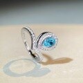 wholesale S925 Sterling Silver Water Drop Crown Ring, Aquamarine Ice Flower Cut Ring, Pear-Shaped Blue Diamond Ring, Zircon Ring, High Carbon Diamond Ring-0-2