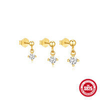 wholesale S925 Sterling Silver Four-Prong Diamond Stud Earrings Set, Women's Korean Minimalist Design Daily Wear-3-piece set Gold#1 925 silver
