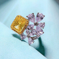 wholesale S925 Sterling Silver with Imported High-Carbon Diamond, 6*8 Radiant Cut Yellow Diamond Ring for Women, European and American Ins Style, New by Zhuozhifan-R454 Yellow Diamond No. 5