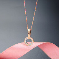 wholesale 925 Sterling Silver Zircon Double Ring Buckle Circle Necklace for Women, Fashion Minimalist Versatile Elegant Light Luxury Collarbone Chain Pendant-Rose gold single pendant - without chain  925 silver