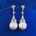 wholesale S925 Sterling Silver 12mm Pearl Earrings with Luxurious Micro-Set Inlay, Ins-Style Women's Earrings, Hot Seller in Live Streams-0-5