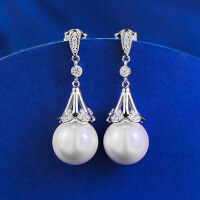 wholesale S925 Sterling Silver 12mm Pearl Earrings with Luxurious Micro-Set Inlay, Ins-Style Women's Earrings, Hot Seller in Live Streams-E564 Pearl Earrings 925 Silver