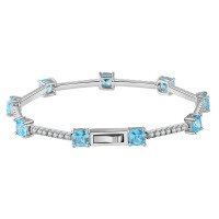 wholesale S925 Sterling Silver Cloud-Pull Jewelry Tennis Bracelet with Synthetic Aquamarine and Sparkling Zirconia, Unique Design-Platinum, 16.5cm 925 silver