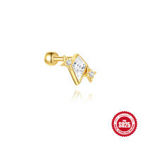wholesale S925 Sterling Silver Geometric Zirconia Star Moon Bead Threaded Cartilage Stud with Classic Fringe-Single gold #6