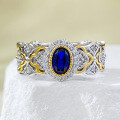 wholesale S925 Sterling Silver Buccellati Style French Romantic 4*6mm Simulated Royal Blue Gemstone Ring-0-0