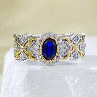 wholesale S925 Sterling Silver Buccellati Style French Romantic 4*6mm Simulated Royal Blue Gemstone Ring-R956 Royal Blue No. 6
