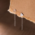 wholesale S925 Sterling Silver Fresh and Sweet Ins Style Small Asymmetrical Diamond-Inlaid Hollow Heart Ear Thread M05826-0-0