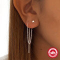 wholesale S925 Sterling Silver Retro Chain Tassel Star Bead Earring Ear Thread Ear Stud-0-2