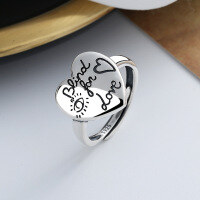 wholesale S925 Sterling Silver Blind for Love Heart-shaped Ring Fashion Trendy Versatile Index Finger Ring for Women-252J/3.1g Adjustable opening