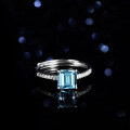 Sterling Silver Natural Blue Topaz Moissanite One-Carat Princess Square Shape Ring-0-2