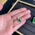 wholesale S925 sterling silver set with natural green chalcedony plain pendant necklace, full green new Chinese style yang green jadeite sweater chain-0-2