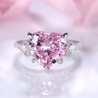 wholesale S925 Silver Heart-shaped High Carbon Powder Ring with Simulated Diamond and Cluster-set Pink Diamond Women's Ring-R194 Pink Diamond>No. 9